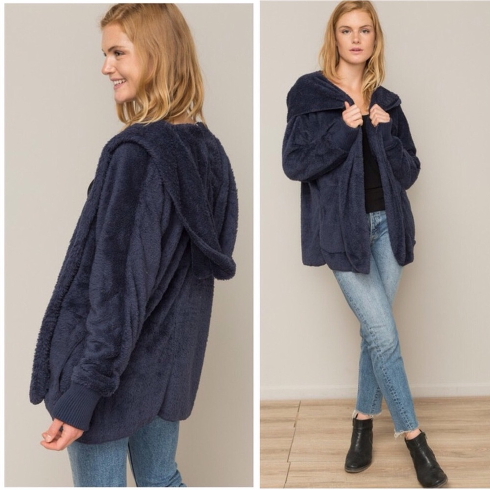 Lightweight Navy Open Front Cardigan with Hood
